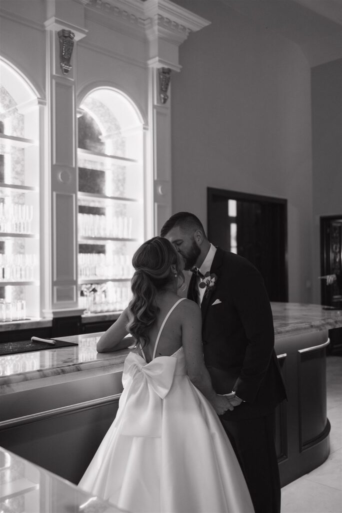 Chateau Nouvelle Wedding bride and groom at the bar